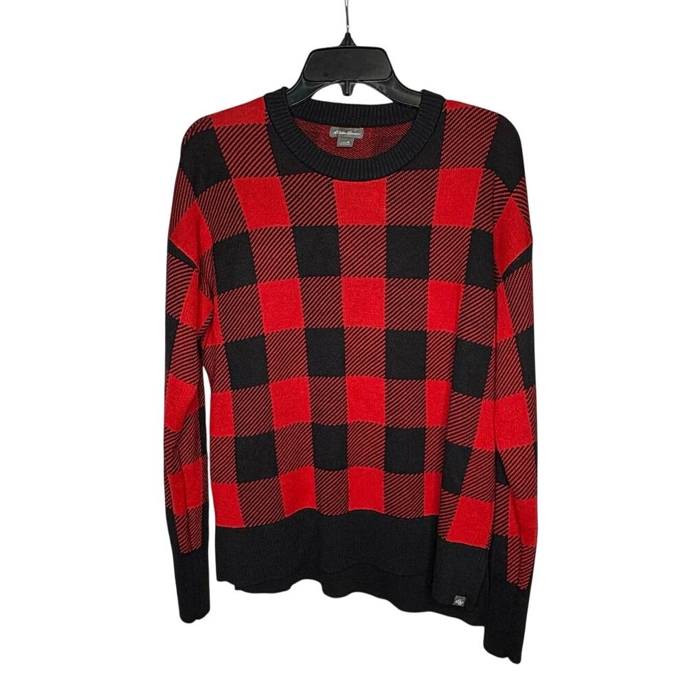 Eddie Bauer Long Sleeve Buffalo Check Holiday Crew Neck Boxy Sweater Medium